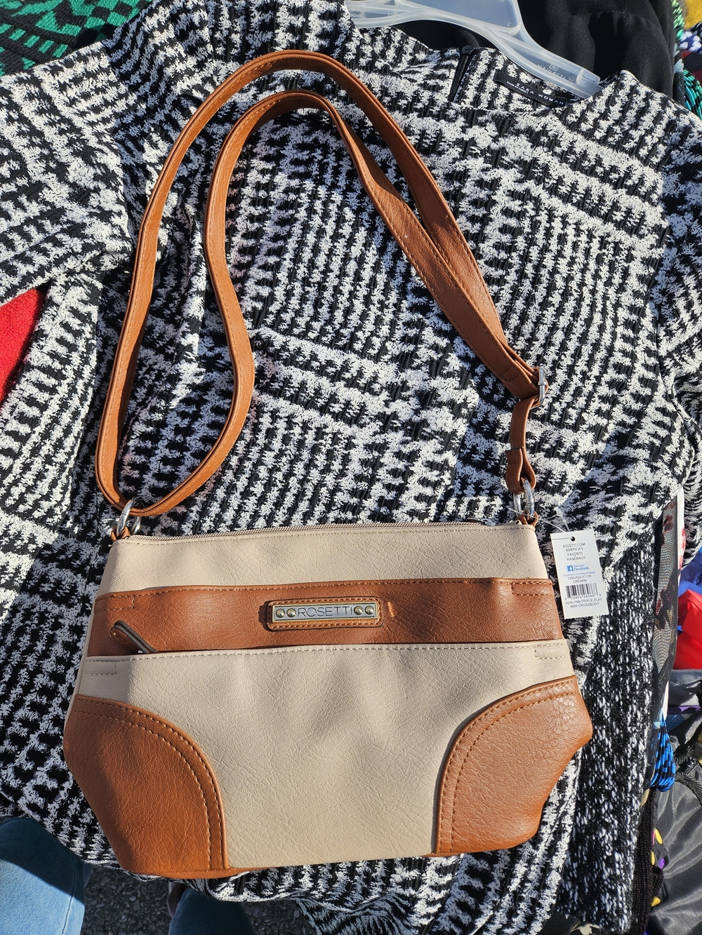 Beige and Tan Crossbody Shoulder Bag